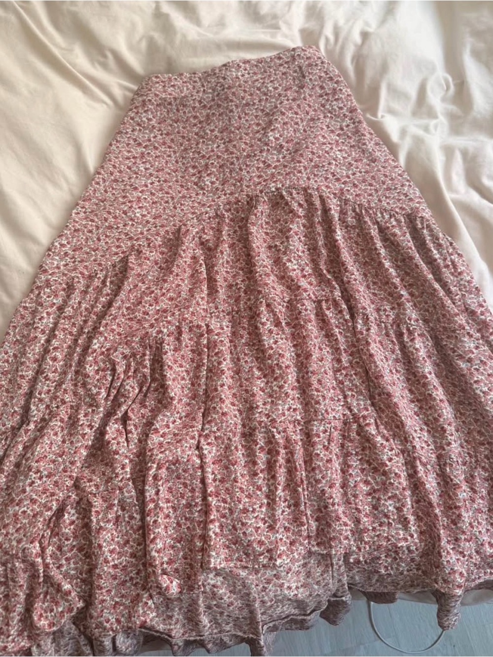Tiered Floral Midi Skirt in Pink